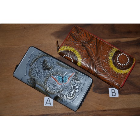 012 Dámská zipová kožená peněženka 3D ražba